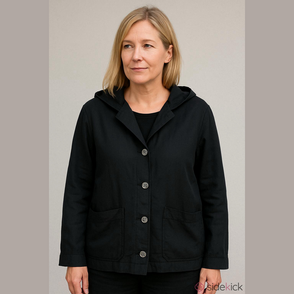 J. Jill Jackets & Blazers - J. Jill Black Hooded Hemp Lightweight Jacket, Size Small
